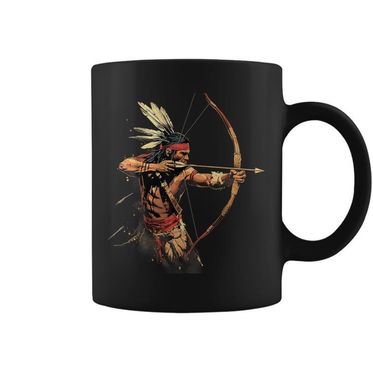 Indio Nativo Americano Jefe Flecha Arco Orgullo Nativo Americano Taza de café