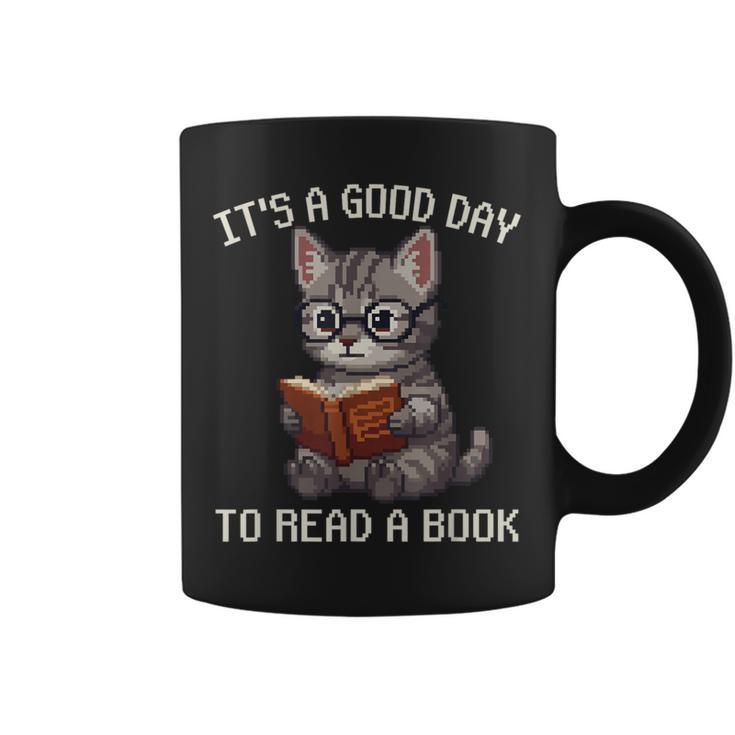 It's A Good Day To Read A Book Cat Pixel Art Graphic Print Coffee Mug