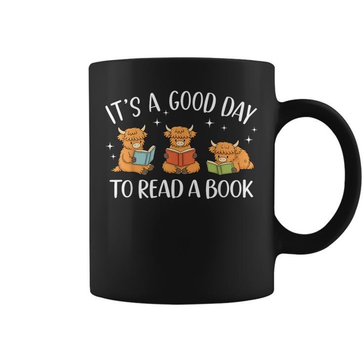 It's A Good Day To Read A Book Highland Cow Bookworm Graphic Print Coffee Mug