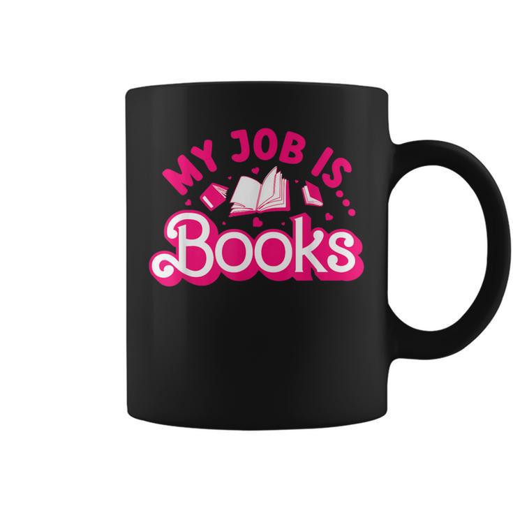 My Job Is Books Pink Retro Book Lovers Women Librarian Graphic Print Coffee Mug