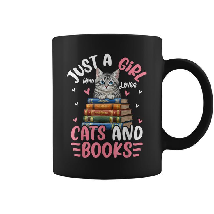 Just A Girl Who Loves Books And Cats Cat Reading Girls Graphic Print Coffee Mug