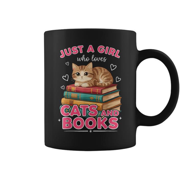 Just A Girl Who Loves Cats & Books Shirt Women Bookworm Graphic Print Coffee Mug