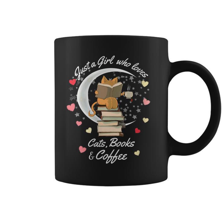 Just a Girl Who Loves Cats Books And Coffee Cartoon Cat Graphic Print Coffee Mug