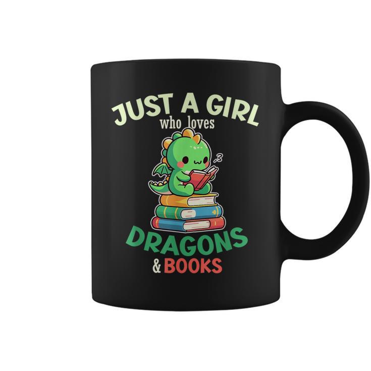 Just a Girl Who Loves Dragons & Books Book Lover Kids Nerd Graphic Print Coffee Mug