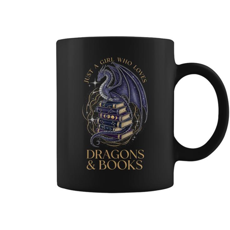 Just a Girl Who Loves Dragons & Books Women Dragon Bookish Graphic Print Coffee Mug