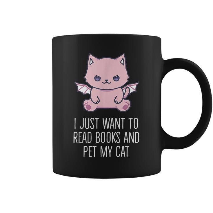 I Just Want To Read Books And Pet My Cat Pastel Goth Kawaii Men Women Kids Graphic Print Coffee Mug