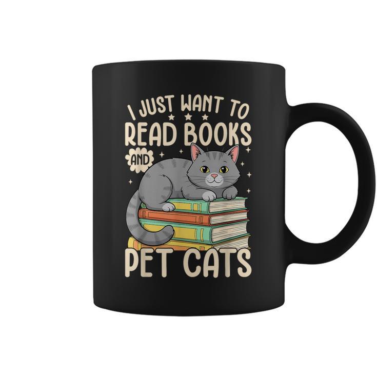 I Just Want To Read Books And Pet Cats Cat Reading Graphic Print Coffee Mug