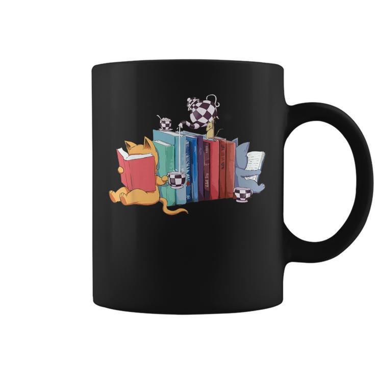 Kawaii Cat Book Ends Library Decor Librarian Graphic Print Coffee Mug
