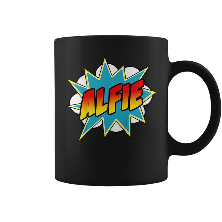 Kids Boys Alfie Name Comic Book Superhero Graphic Print Coffee Mug