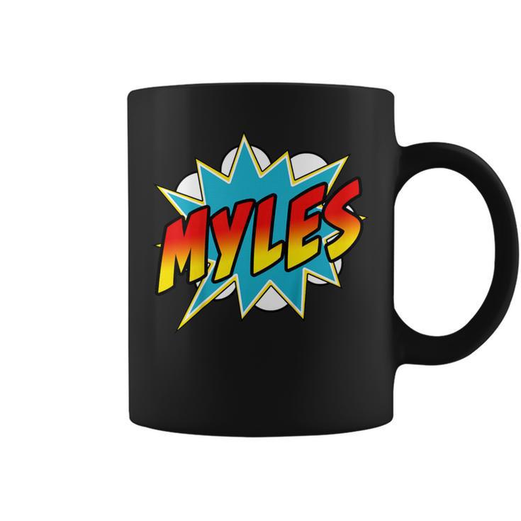 Kids Boys Myles Name Superhero Comic Book Graphic Print Coffee Mug