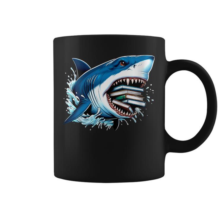 Kids Shark With School Books Back To School Shark Lovers Graphic Print Coffee Mug