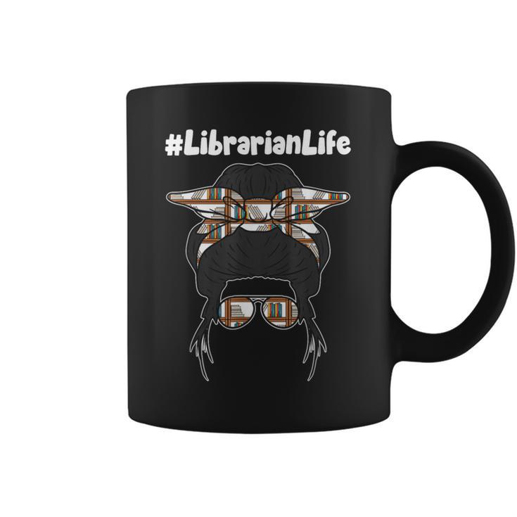 Librarian Teacher Messy Bun Life Book Library Back To School Graphic Print Coffee Mug