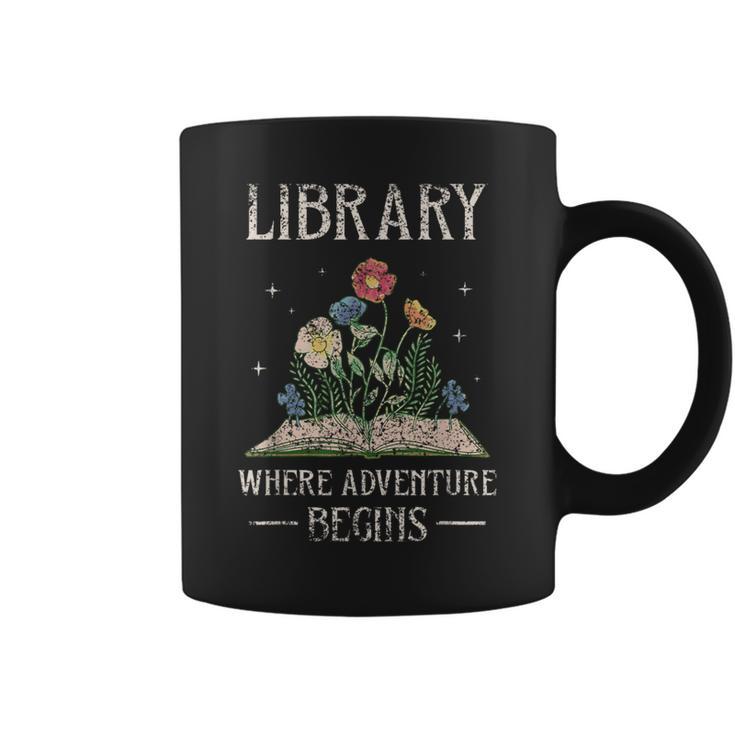 Library Where Adventure Begins Books Librarian Lover Graphic Print Coffee Mug