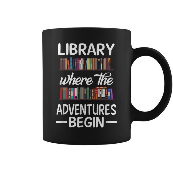 Library Where The Adventure Begins Librarian Book Graphic Print Coffee Mug