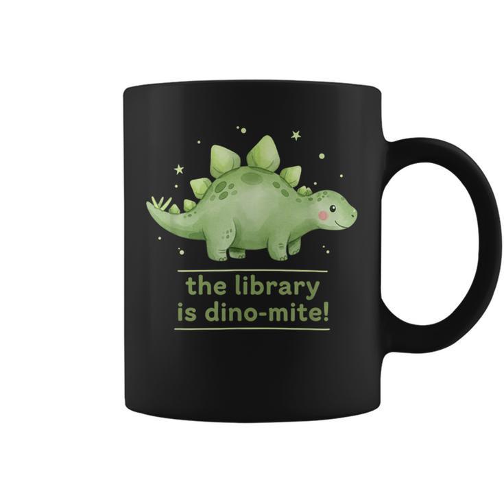 The Library Is Dino-Mite Stegosaurus Reading Kids Book Graphic Print Coffee Mug