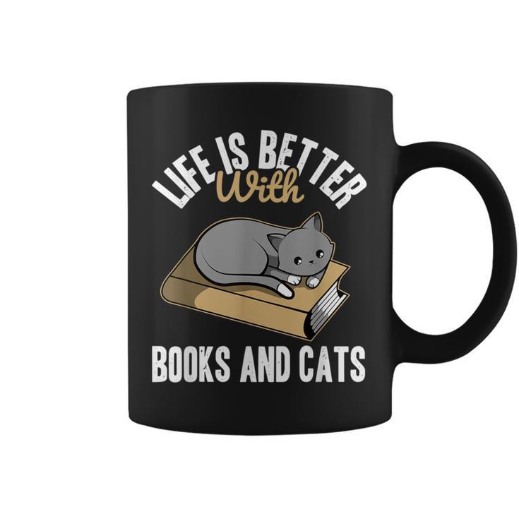 Life Is Better With Books And Cats Cat Owner Books Lover Men Women Kids Graphic Print Coffee Mug