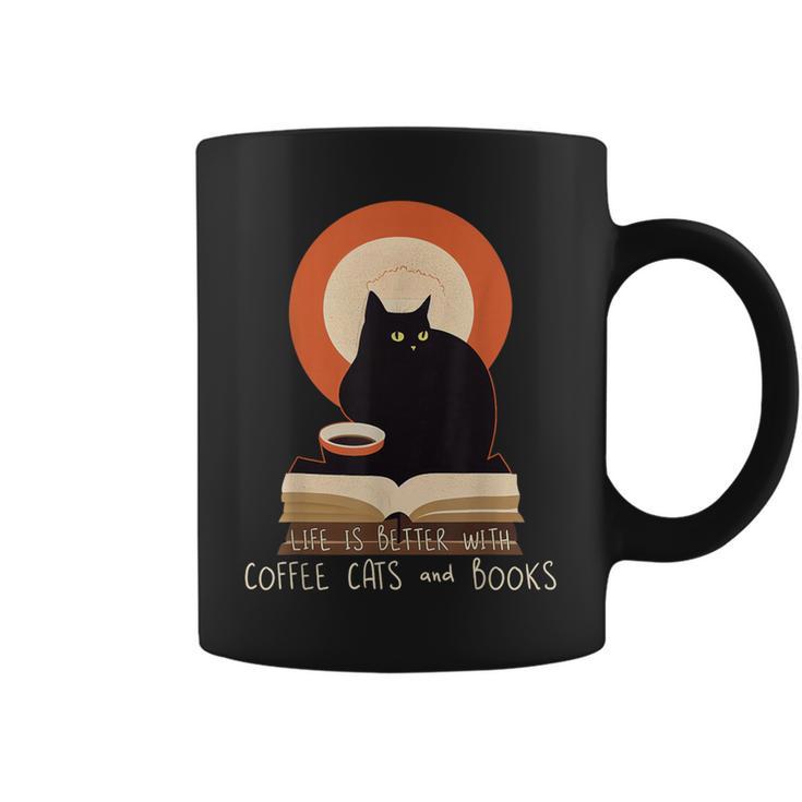 Life Is Better With Coffee Cats And Books Cat Lover Men Women Graphic Print Coffee Mug
