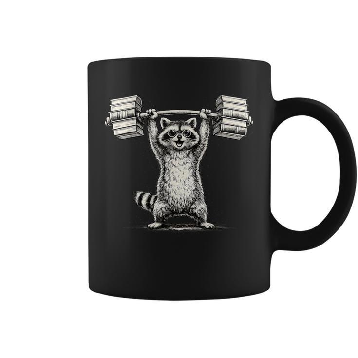 I Lift So I Can Carry More Books Raccoon Reader Workout Graphic Print Coffee Mug