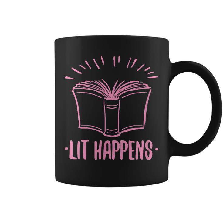 Lit Happens Book Reading Literary English Teacher Librarian Graphic Print Coffee Mug