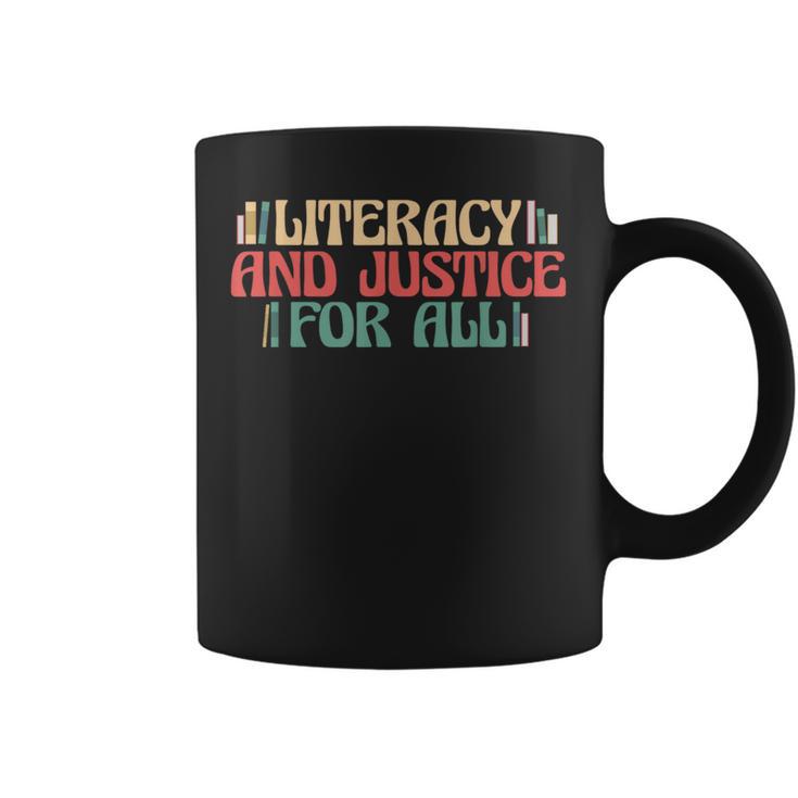 Literacy And Justice For All Teacher Reading Book Lover Men Women Graphic Print Coffee Mug