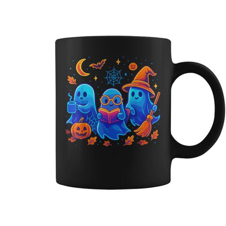 Little Ghost Coffee Tee Spooky Season Ghost Reading Book Graphic Print Coffee Mug