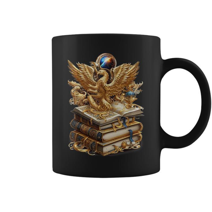A Lively-Creative Gold Fantasy-Dragon On Story-Books Graphic Print Coffee Mug