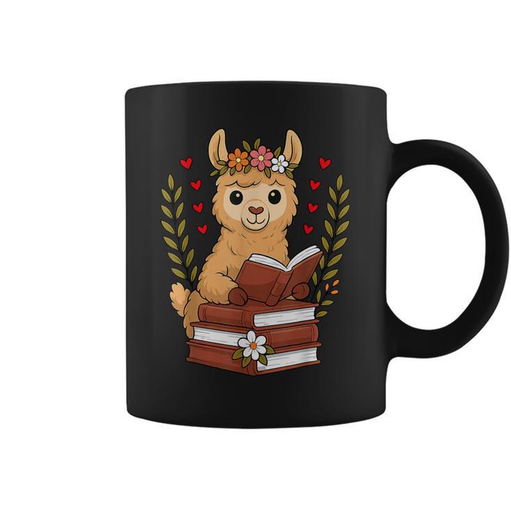 Llama Reading Book Graphic Llama With Book Floral Graphic Print Coffee Mug