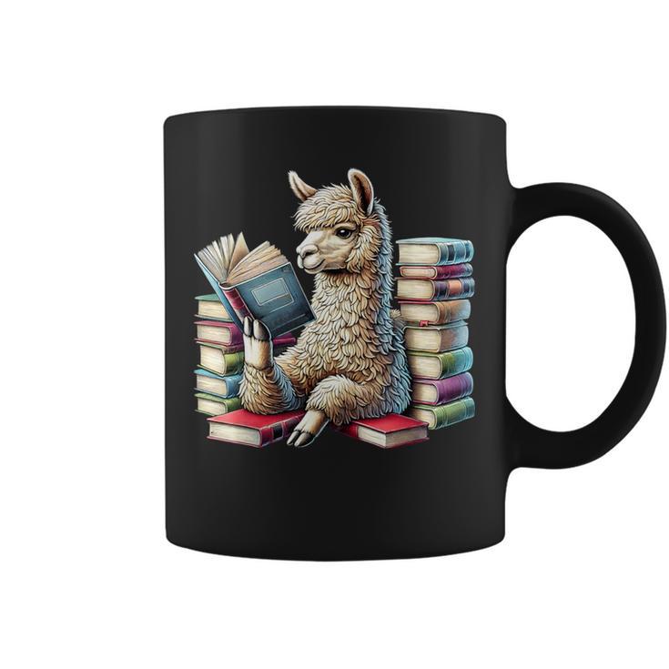 Llama Reading Book Reader Bookworm Alpaca Lover Graphic Print Coffee Mug