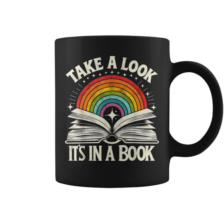 Take A Look A Book Vintage Reading Librarian Rainbow Graphic Print Coffee Mug