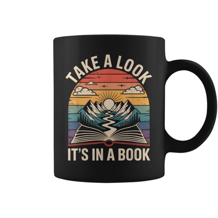 Take a Look It’s In a Book Vintage Sunset Mountain Reading Graphic Print Coffee Mug