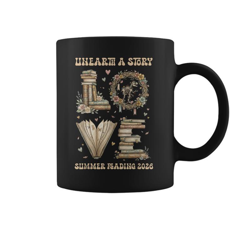 Love Unearth a Story Summer Reading 2026 Dino Skeleton Book Graphic Print Coffee Mug