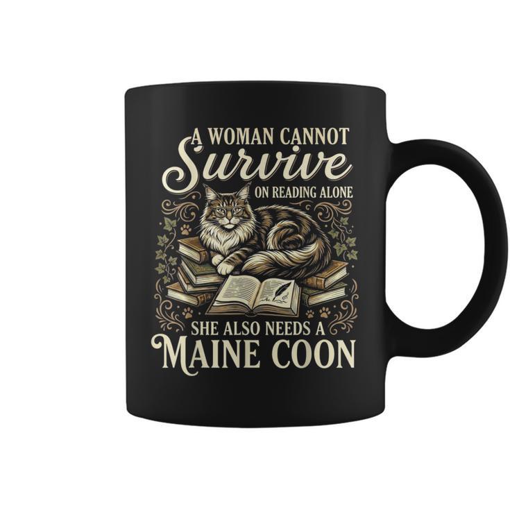 Maine Coon Mom Book Lover Reading Cat Bookworm Graphic Print Coffee Mug