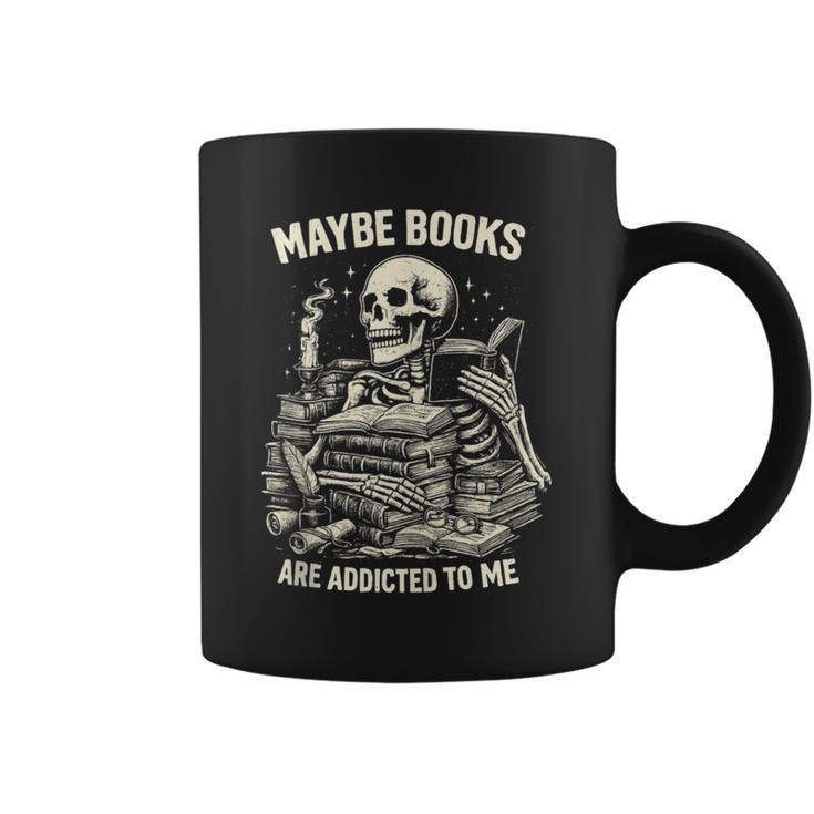 Maybe Books Are Addicted To Me Skeleton Reader Retro Graphic Print Coffee Mug