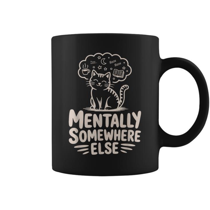 Mentally Somewhere Else Cat Coffee Books Lover Graphic Print Coffee Mug