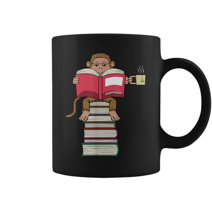 Monkey Reading Books And Drinking Tea Graphic Print Coffee Mug