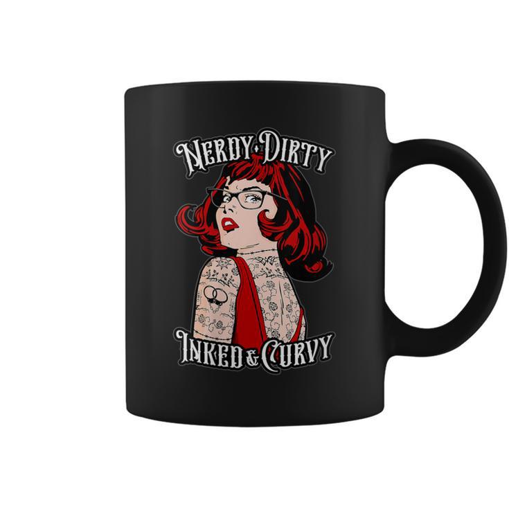 Nerdy Dirty Inked & Curvy Book Lover Tattoo Pop Art Girl Graphic Print Coffee Mug