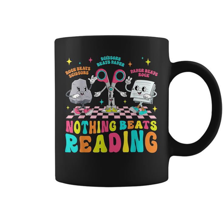 Nothing Beats Reading Cute Rock Paper Scissors Book Lover Graphic Print Coffee Mug