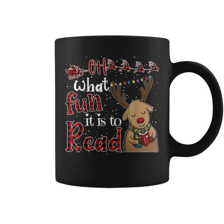 Oh What Fun It Is To Read Christmas Cute Reindeer Read Books Graphic Print Coffee Mug