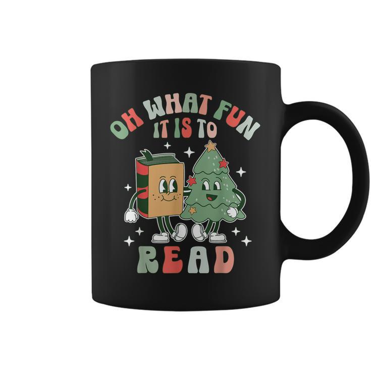 Oh What Fun It Is To Read Christmas Tree Book Lover Groovy Graphic Print Coffee Mug