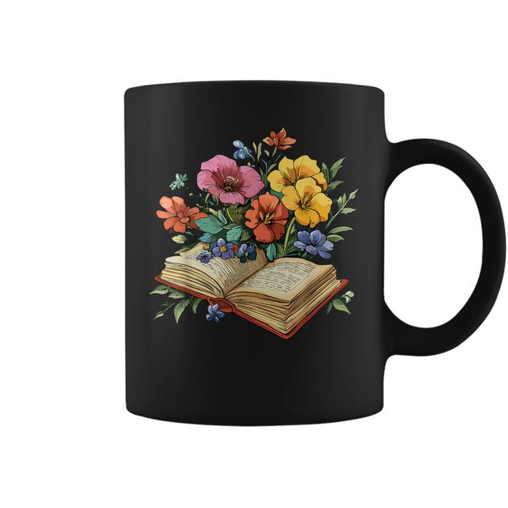 Open Book With Wildflowers Vintage Botanical Reading Graphic Print Coffee Mug