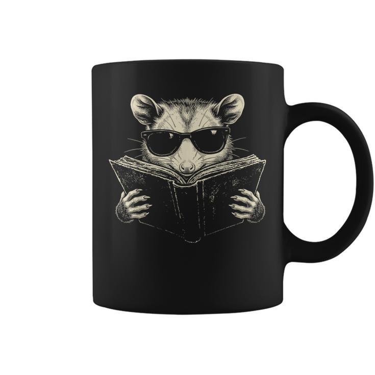 Opossum Reading Book Sunglasses Vintage Trash Panda Graphic Print Coffee Mug
