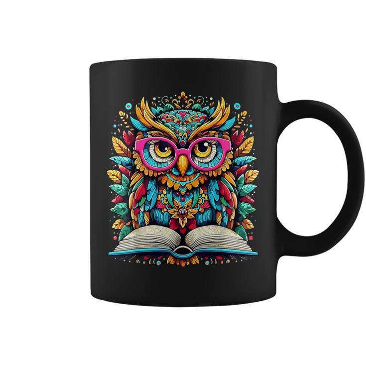 Owl With Glasses Book Lover Reading Graphic Print Coffee Mug