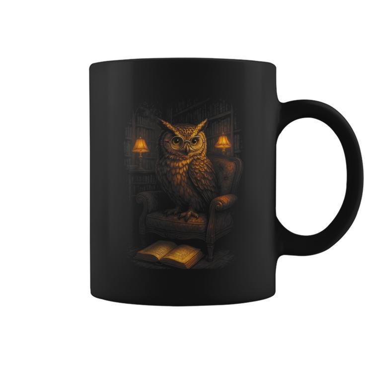 Owl Library Books Wisdom Reading Vintage Scholar Graphic Print Coffee Mug
