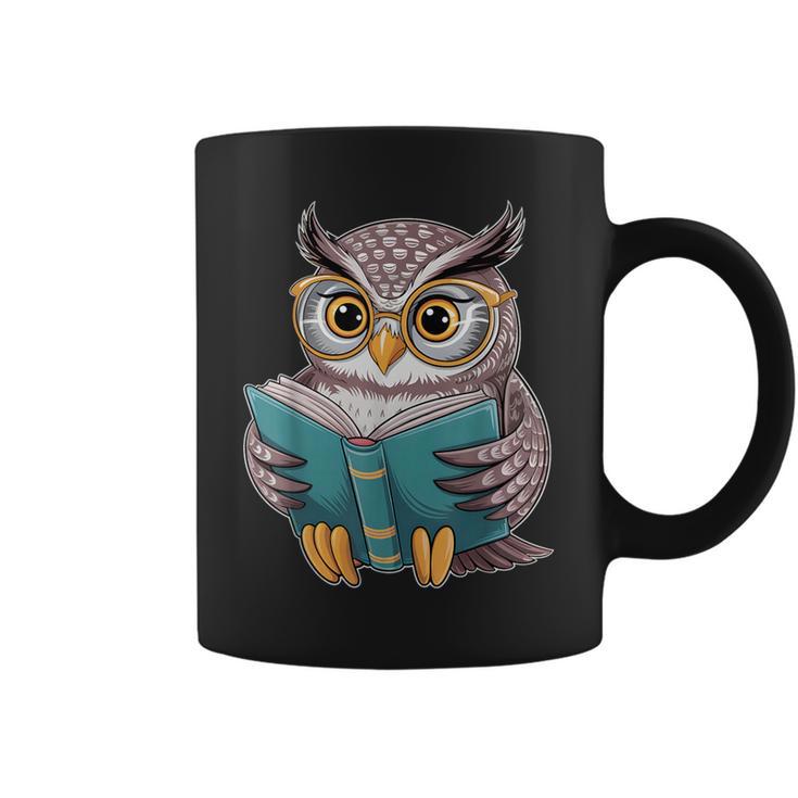 Owl Reading A Book Owls Wearing Glasses Librarian Graphic Print Coffee Mug