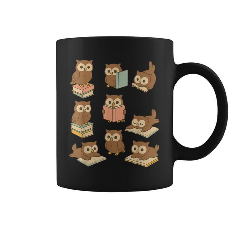 Owls Reading Books Owl Bird Lover Graphic Print Coffee Mug
