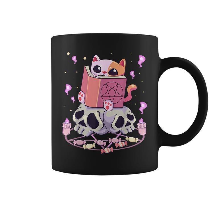 Pastel Goth Kawaii Occult Cute Cat Reading Pentacle Book For Men Women Graphic Print Coffee Mug