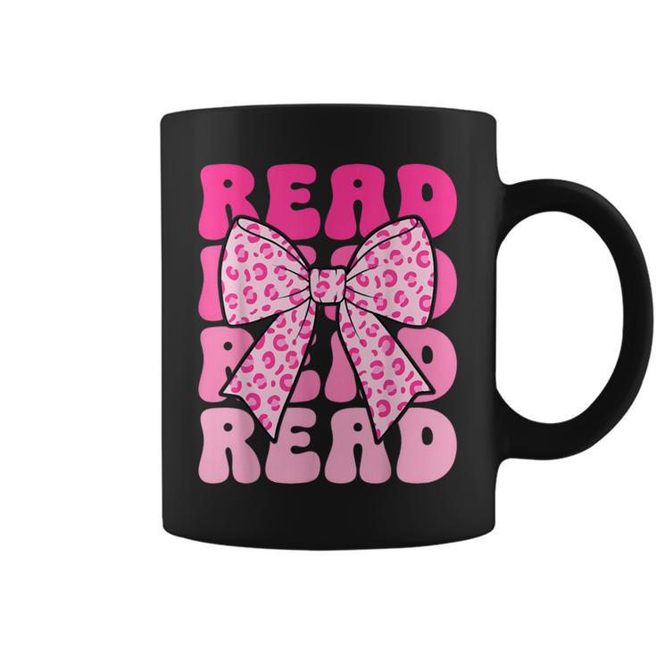 Pink Leopard Read Coquette Bow Girls Retro Groovy Reading Graphic Print Coffee Mug