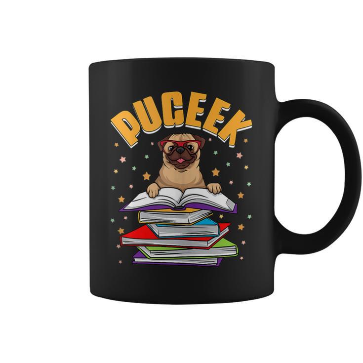 Pug Lovers Who Love To Read PUGEEK Pug With Books Graphic Print Coffee Mug