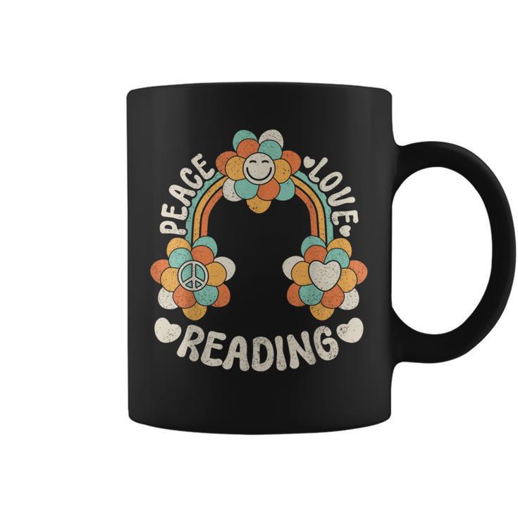 Rainbow Groovy Book Lover Outfit Hippie Peace Love Reading Graphic Print Coffee Mug