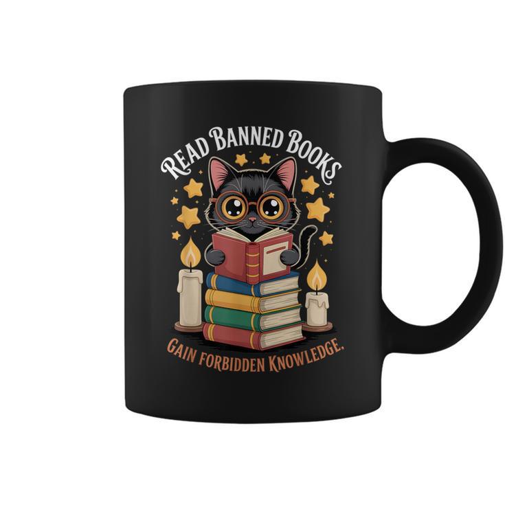 Read Banned Books Gain Forbidden Knowledge Cute Cat Reader Graphic Print Coffee Mug
